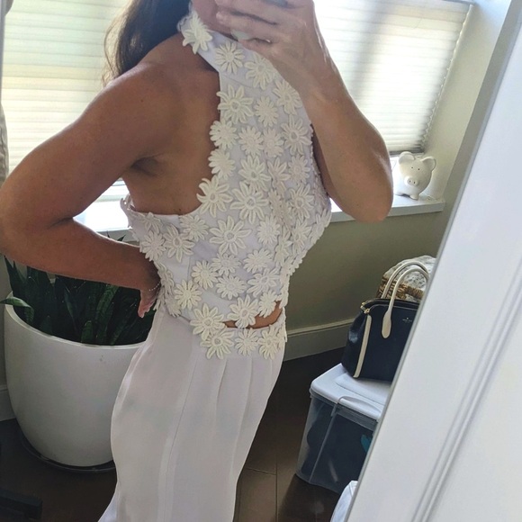 Pants - Vintage White Jumpsuit Flower details